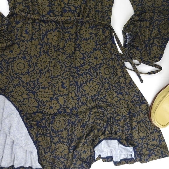 Boden Anthropologie Green Navy Floral Dress Viscose Sz 6L - Picture 4 of 11